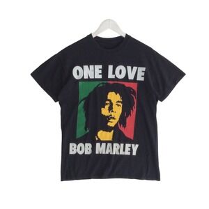 Bob Marley One Love Graphic T-Shirt Black Reggae Rasta Portrait Mens Medium
